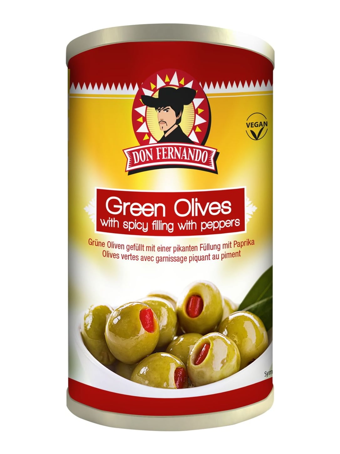 Don Fernando Grüne Oliven mit Paprikacreme 350g – spanische gefüllte Oliven pikant