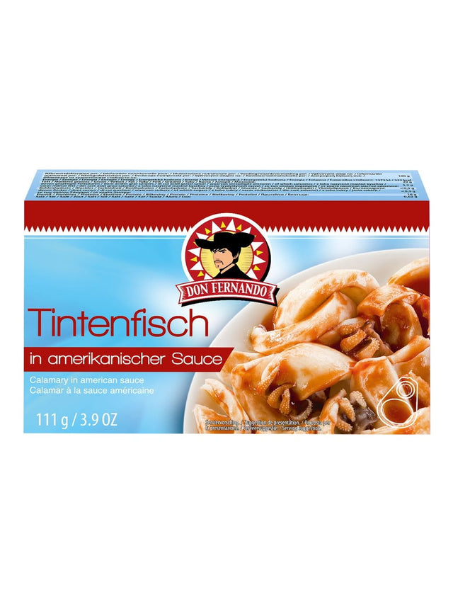Don Fernando Tintenfisch in amerikanischer Sauce 111g – Calamares Kalmar spanische Fischkonserve