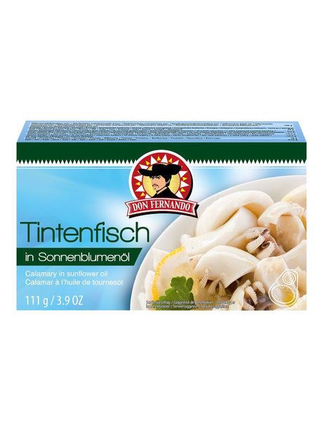 Don Fernando Tintenfisch in Sonnenblumenöl 111g – Kalmar Fischkonserve aus Spanien