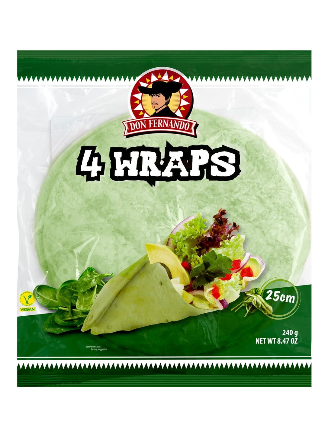 Don Fernando Wraps Spinat Tortillas 240g – grüne Weizen-Wraps 25 cm