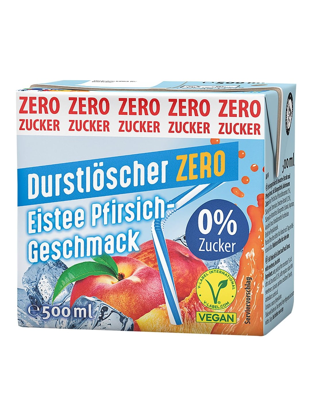 Durstlöscher Eistee Pfirsich Zero 500ml – zuckerfreier Pfirsich-Eistee