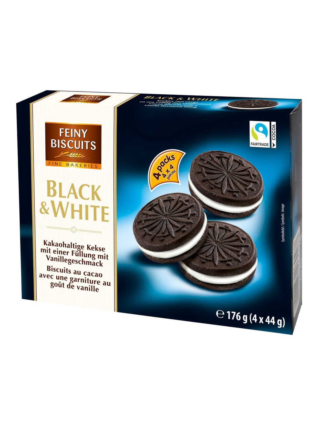 Feiny Biscuits Black & White 176g – Kakao-Kekse mit Vanillefüllung