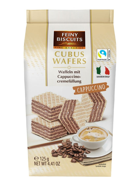 Feiny Biscuits Cubus Wafers Cappuccino 125g – knusprige Cappuccino-Waffeln