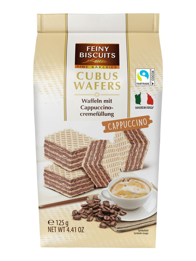 Feiny Biscuits Cubus Wafers Cappuccino 125g – knusprige Cappuccino-Waffeln