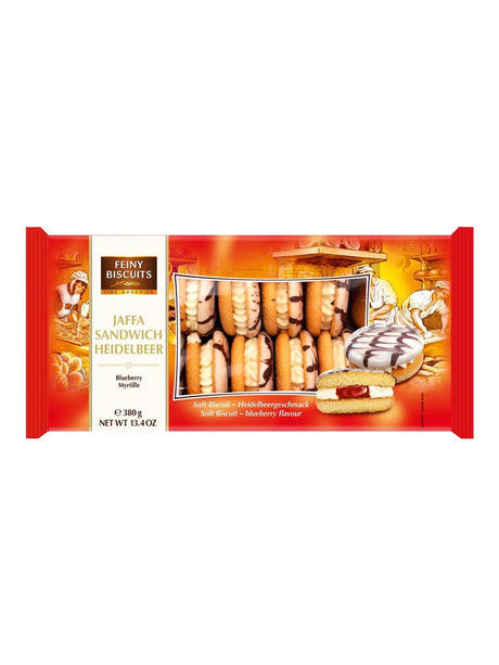 Feiny Biscuits Jaffa Sandwich Sahne-Heidelbeere 380g – cremiges Eigebäck mit Heidelbeerfüllung