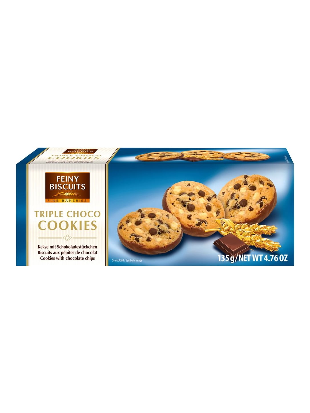 Feiny Biscuits Triple Choco Cookies 135g – Kekse mit Schokoladestückchen