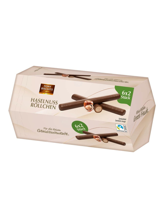 Feiny Biscuits Waffelröllchen Haselnuss 150g – knusprige Haselnuss-Waffelröllchen
