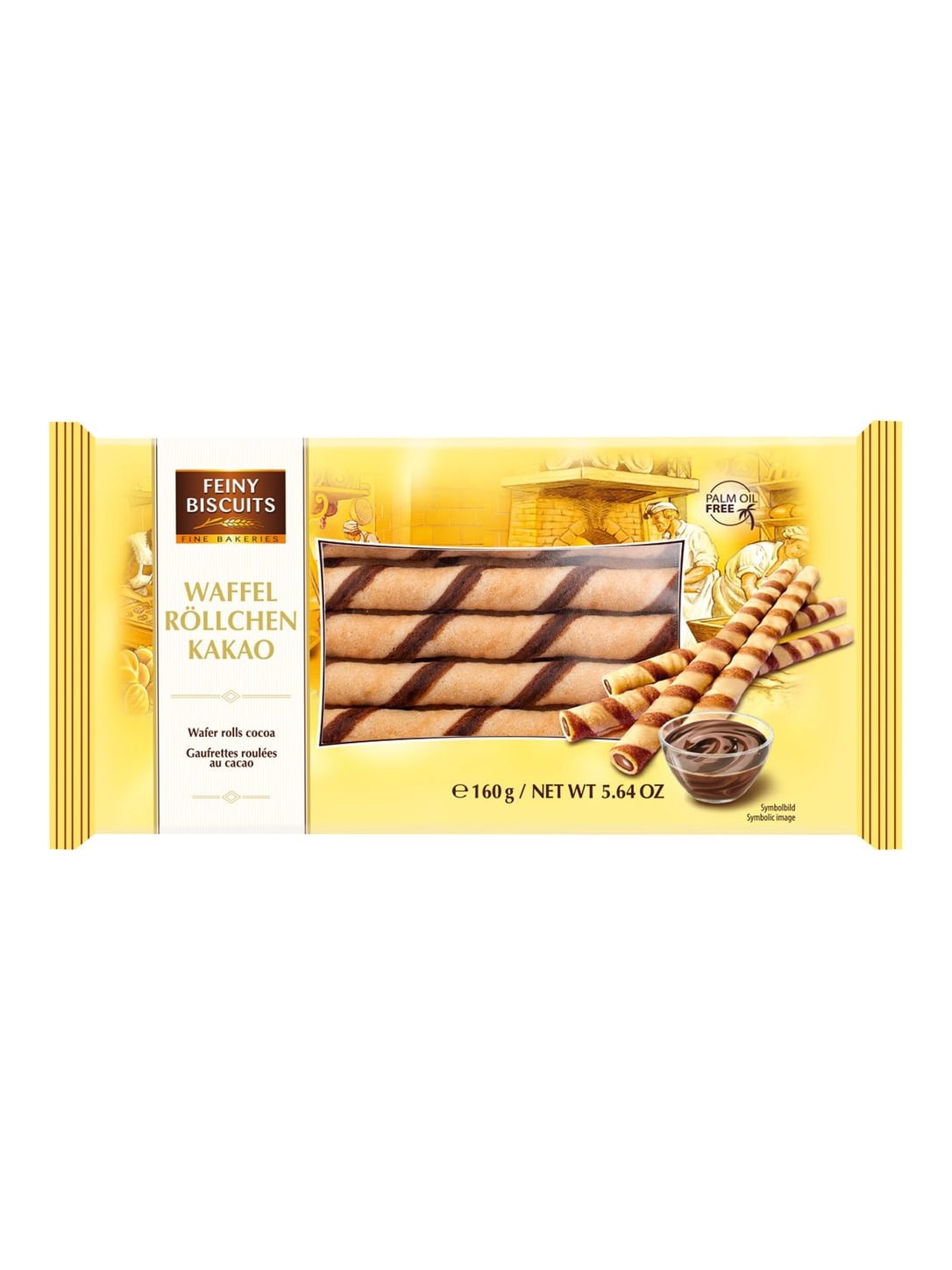 Feiny Biscuits Waffelröllchen Kakao 160g – knusprige Kakao-Waffelröllchen