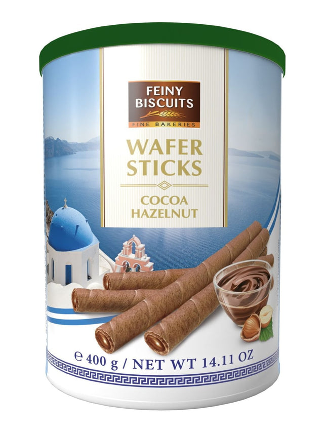 Feiny Biscuits Waffelröllchen mit Kakao-Haselnusscreme 400g – knusprige Wafer Sticks