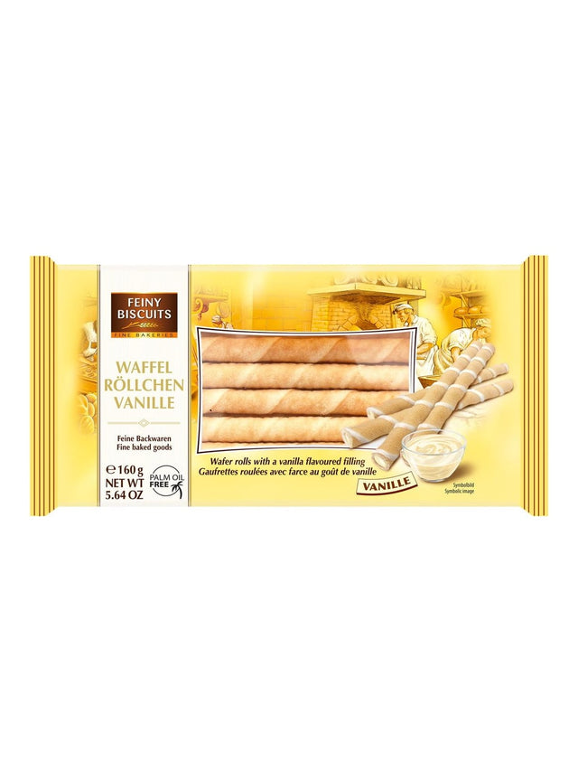 Feiny Biscuits Waffelröllchen Vanille 160g – knusprige Vanille-Waffelröllchen