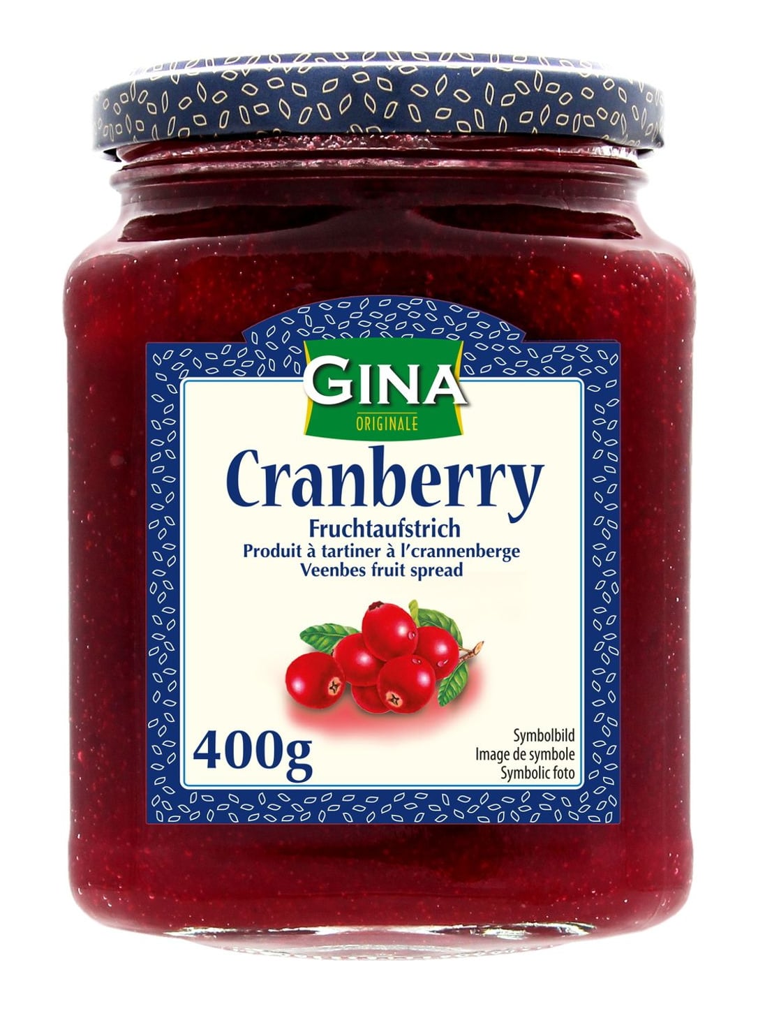 Gina Fruchtaufstrich Cranberry 400g – Cranberry Marmelade fruchtig-herb