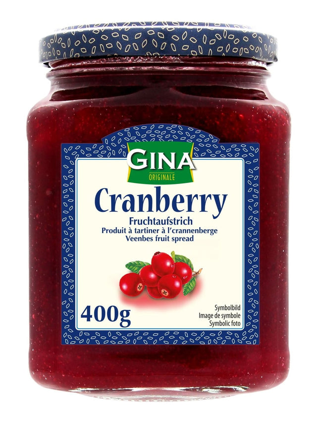 Gina Fruchtaufstrich Cranberry 400g – Cranberry Marmelade fruchtig-herb