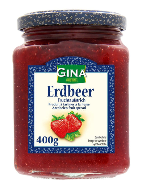 Gina Fruchtaufstrich Erdbeer 400g – Erdbeeraufstrich fruchtiger Brotaufstrich