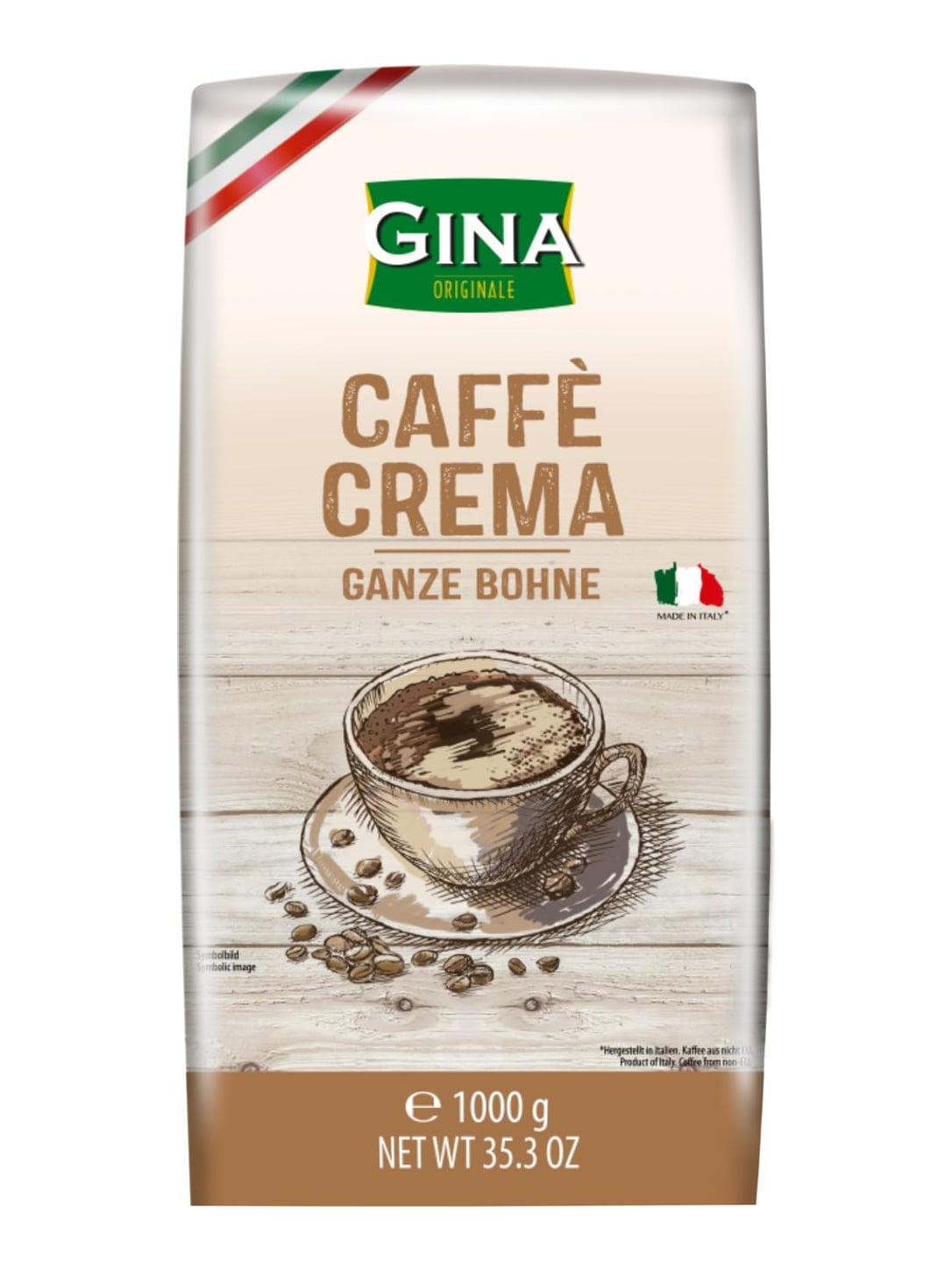 Gina Originale Kaffee Crema ganze Bohnen 1000g – Café Crema italienischer Röstkaffee