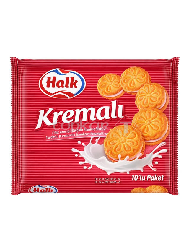 Halk Sandwichkekse Erdbeercreme 500g – Kremalı Çilekli Bisküvi türkische Doppelkekse