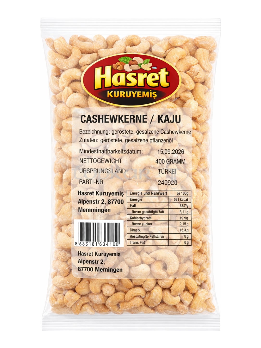 Hasret Cashewkerne 400g – Kaju geröstet und gesalzen türkische Nüsse