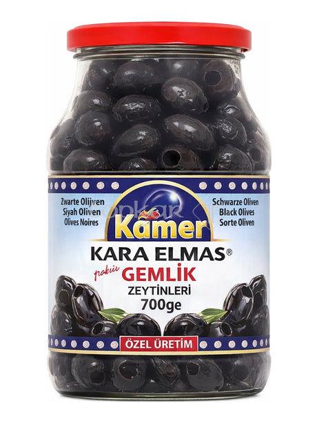 Kamer Kara Elmas Schwarze Gemlik Oliven mit Stein