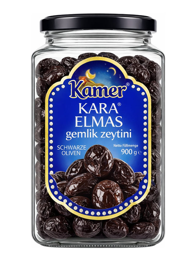 Kamer Kara Elmas Gemlik Zeytini 900g – Schwarze Oliven türkische Gemlik-Sorte