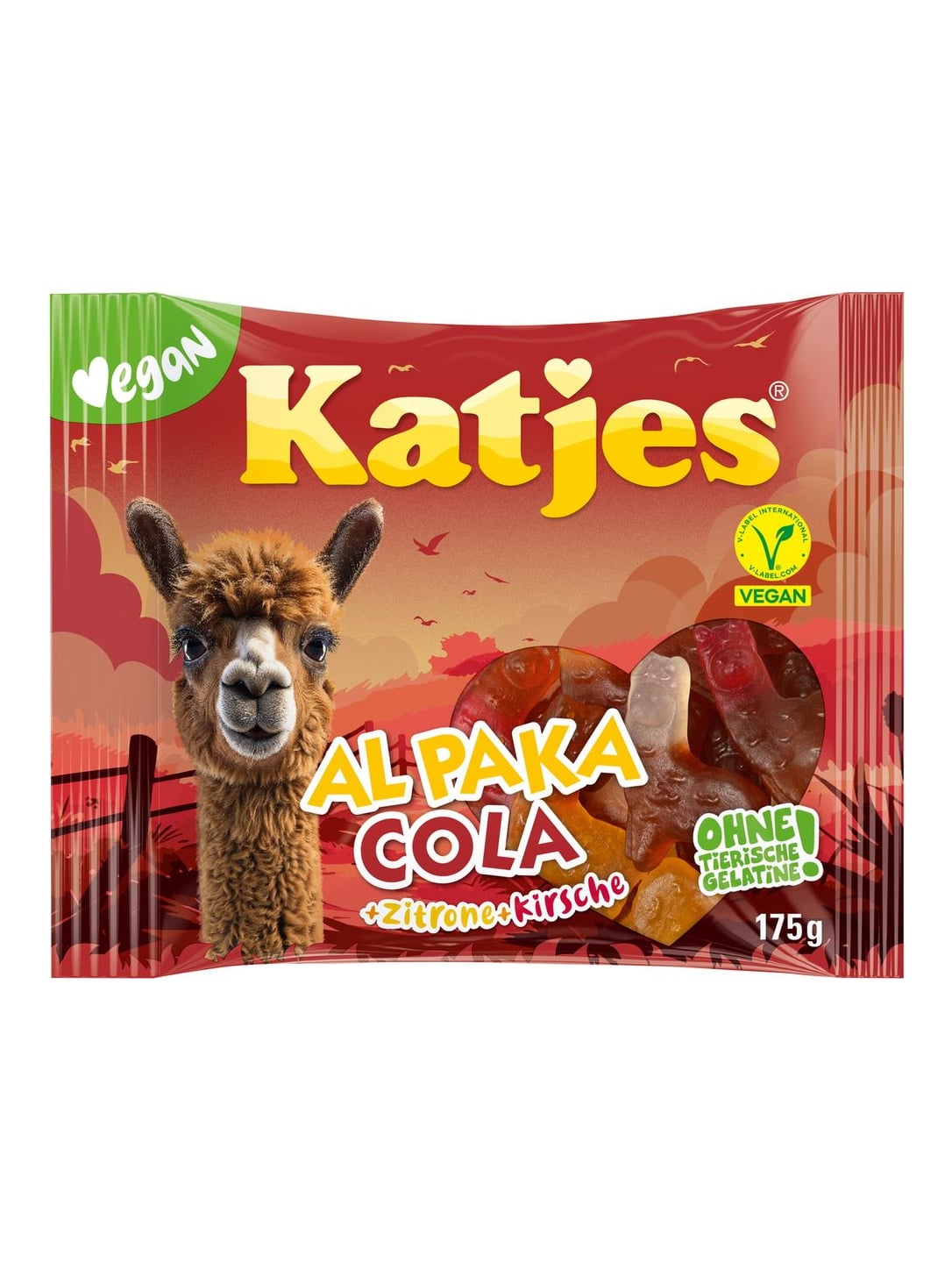 Katjes Alpaka Fruchtgummi 175g – veganes Fruchtgummi Cola Zitrone Kirsche