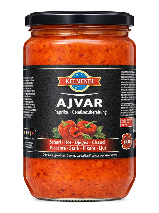 Kelmendi Ajvar Scharf 700g – Pikante Paprika-Gemüsezubereitung Balkan Aufstrich