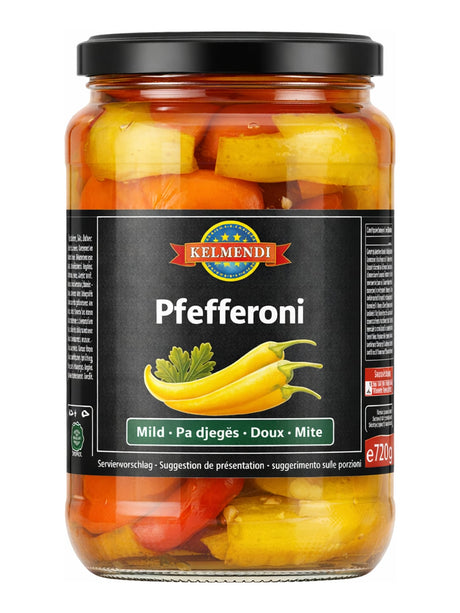 Kelmendi Pfefferoni Mild 720g – Pa djegës eingelegte milde Peperoni Konserve