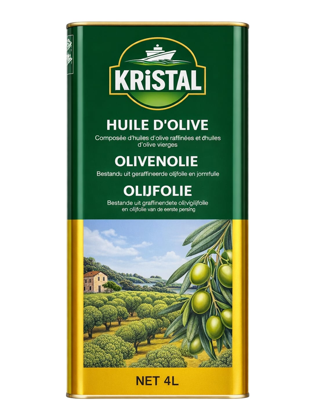 Kristal Olivenöl 4 L – Huile d'Olive raffiniert und nativ gemischt