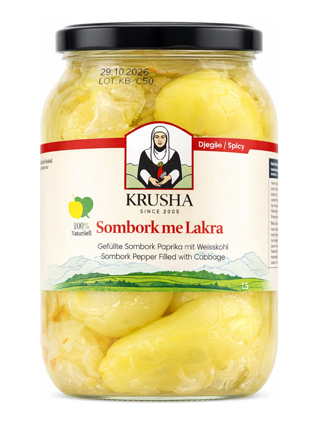 Krusha Sombork me Lakra 1,5 kg – Gefüllte Paprika mit Weißkohl eingelegte Konserve aus Kosovo