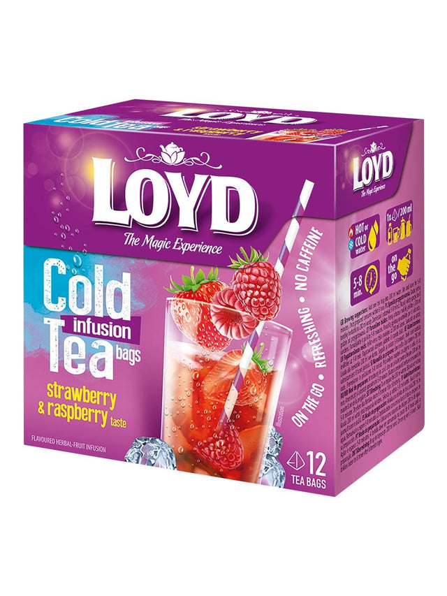 Loyd Cold Infusion Erdbeere & Himbeere 12x2,5g – Kaltaufguss Früchtetee Pyramiden-Beutel