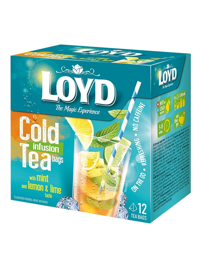 Loyd Cold Infusion Zitrone Limette Minze 12x2,5g – kalter Früchtetee Pyramiden-Beutel
