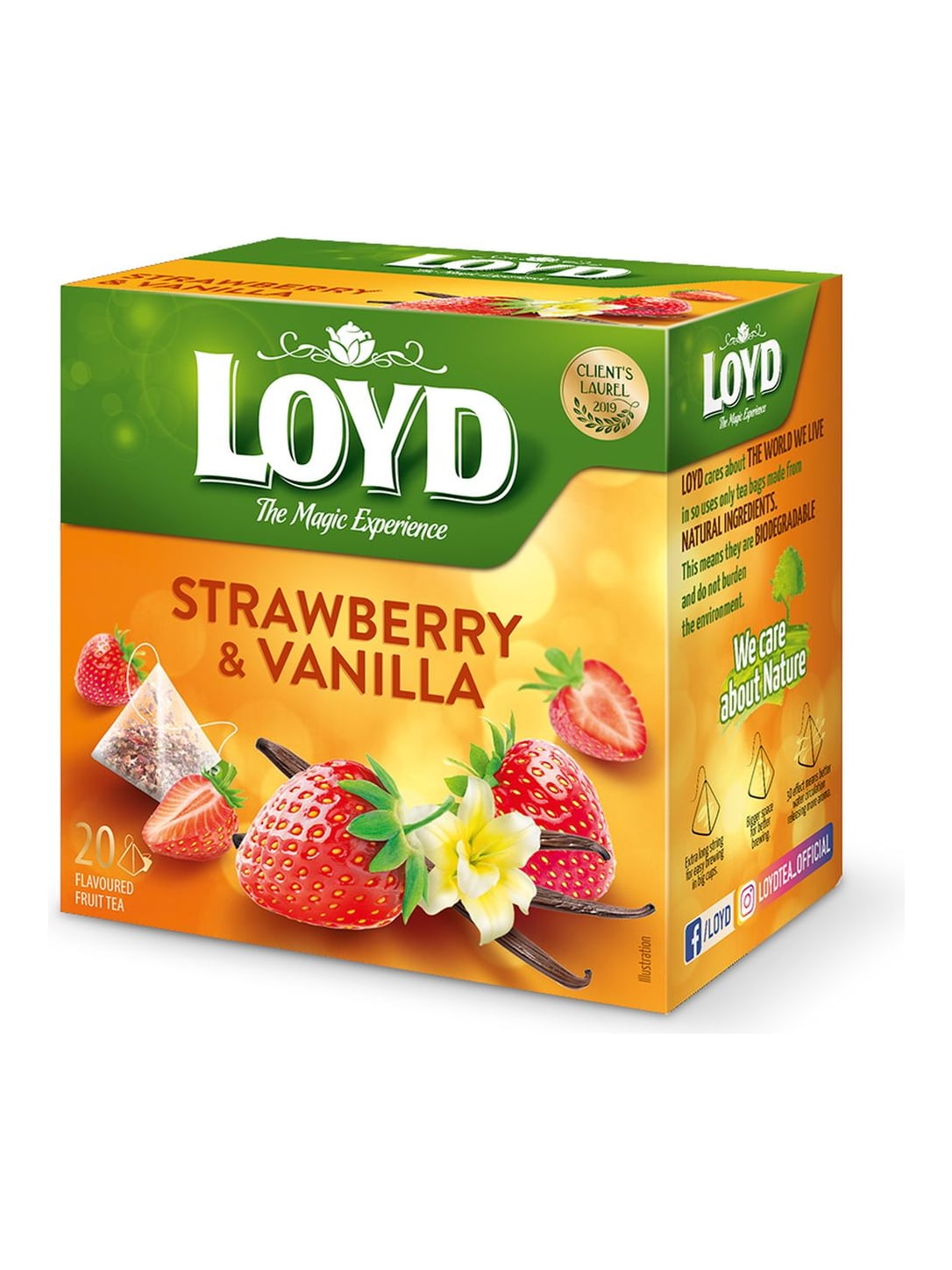 Loyd Erdbeere &amp; Vanille Tee 20x2g – Früchtetee Pyramidenbeutel Strawberry Vanilla