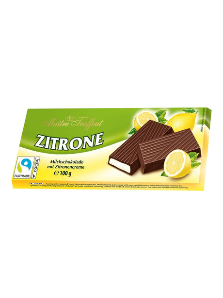 Maître Truffout Cremeschokolade Zitrone 100g – Milchschokolade mit Zitronencreme