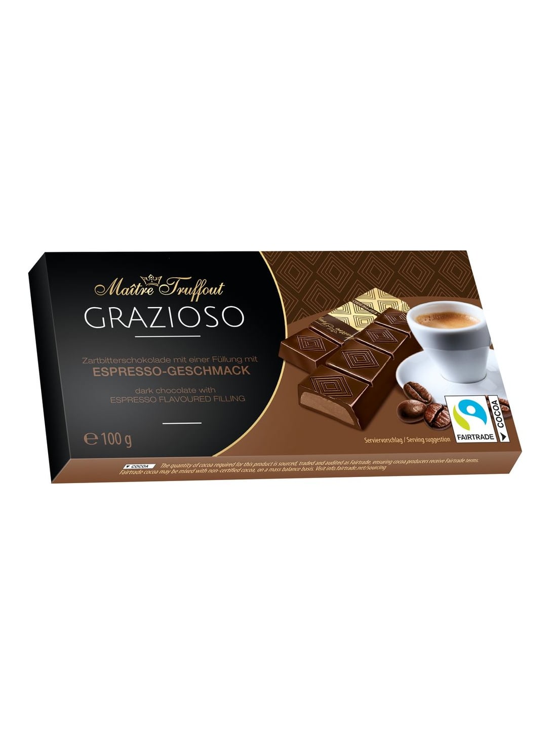 Maître Truffout Grazioso Zartbitterschokolade 100g – Espressofüllung Zartbitter Praline