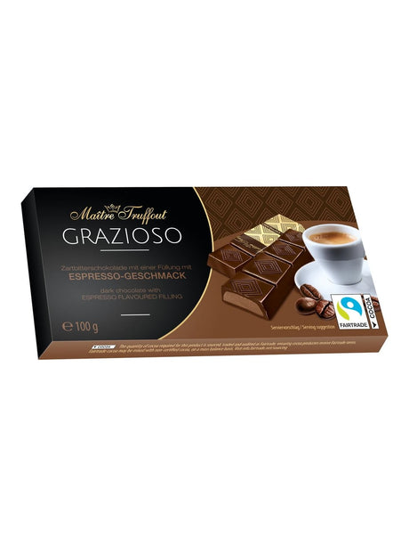 Maître Truffout Grazioso Zartbitterschokolade 100g – Espressofüllung Zartbitter Praline