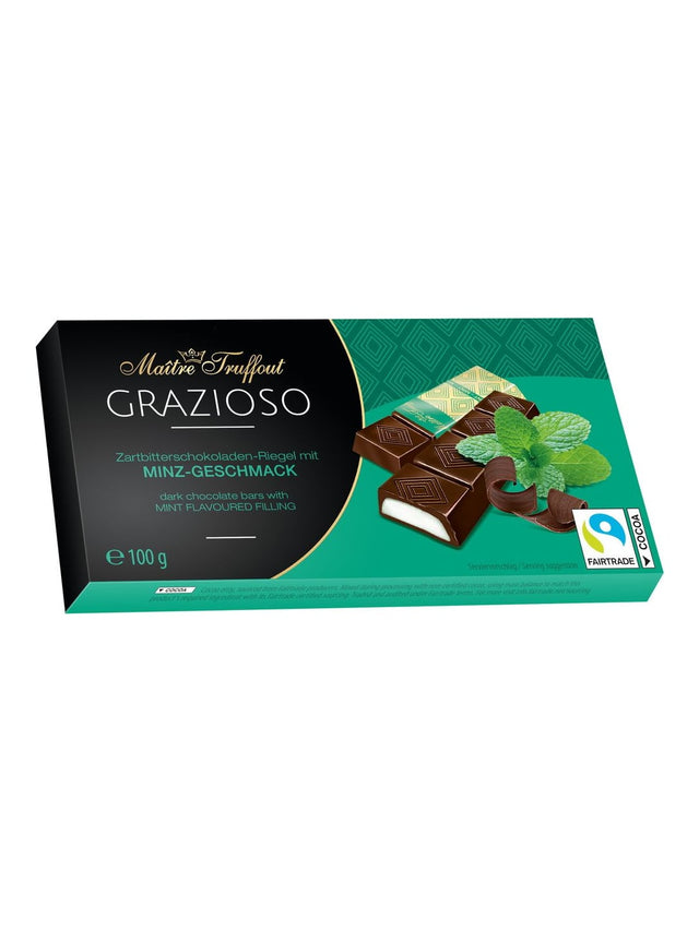 Maître Truffout Grazioso Zartbitterschokolade mit Minzecreme 100g – Minze Schokolade Täfelchen