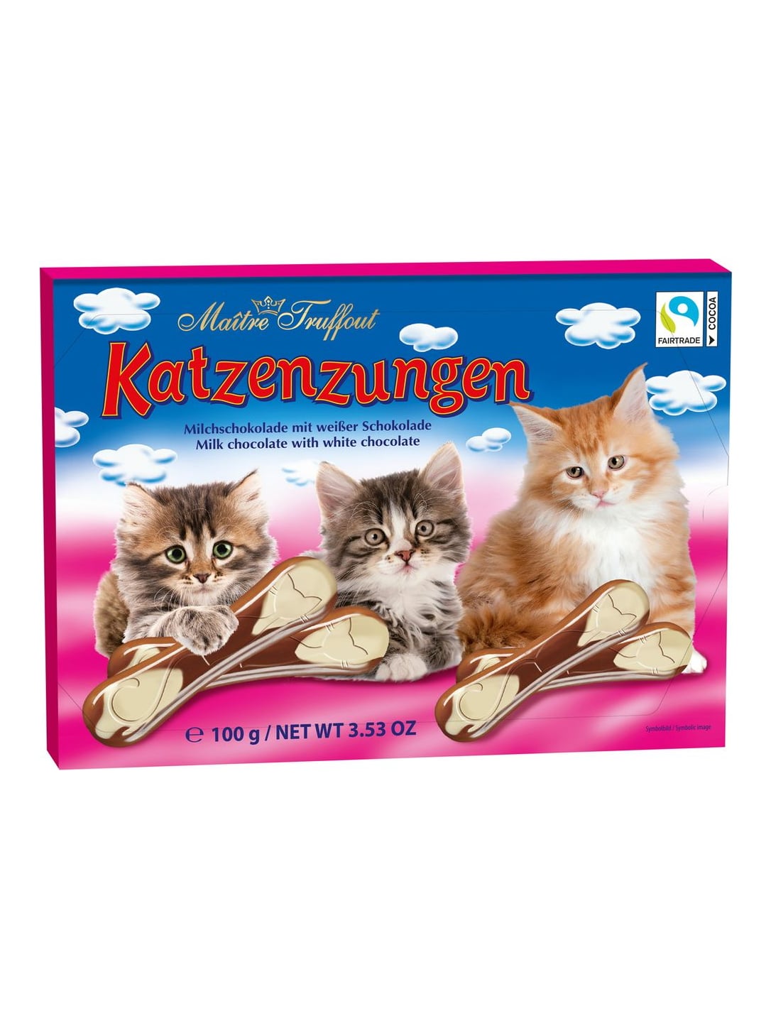 Maître Truffout Katzenzungen 100g – Milch- und weiße Schokolade Konfekt
