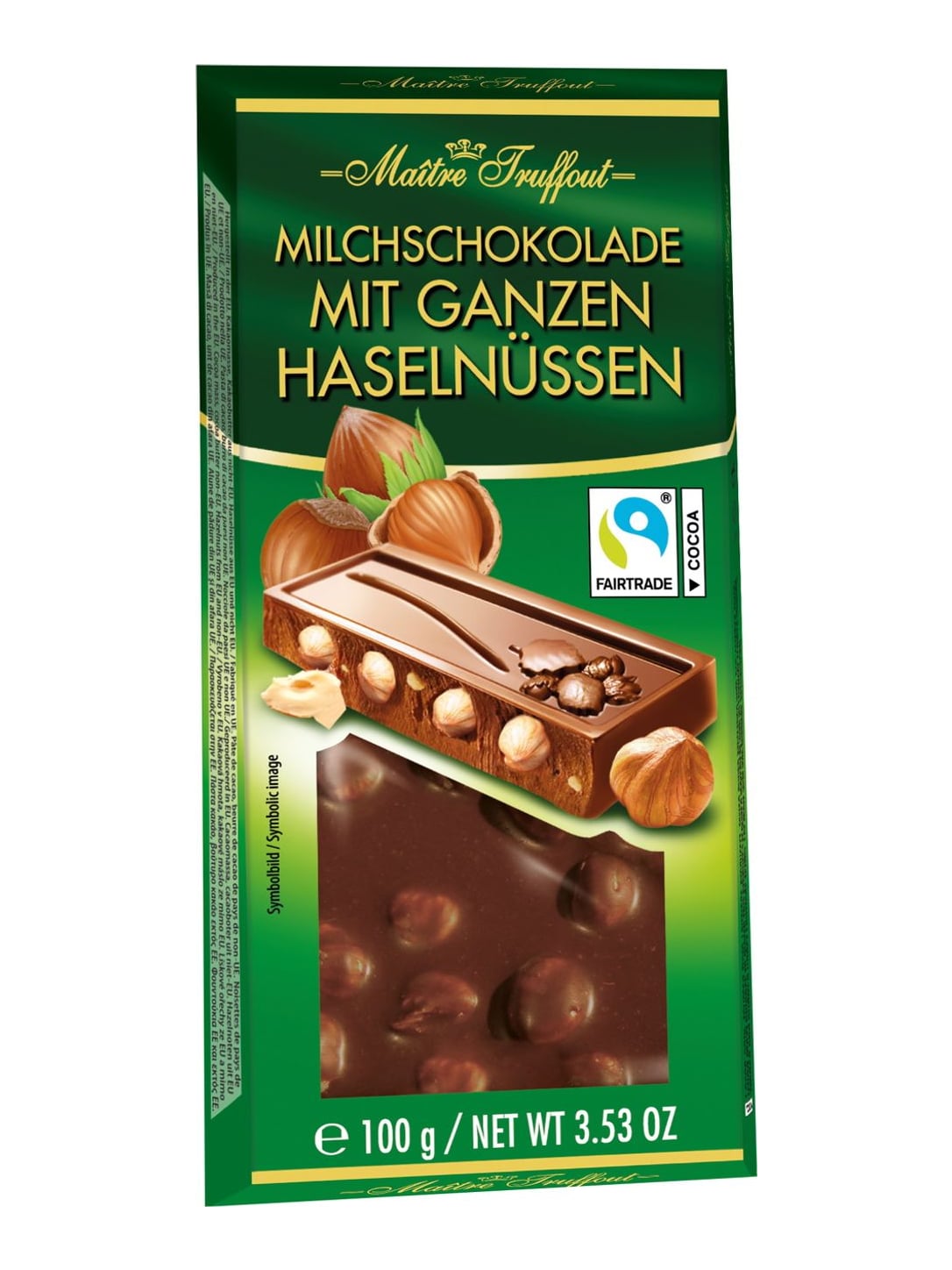 Maître Truffout Milchschokolade mit ganzen Haselnüssen 100g – Vollmilchschokolade Nussschokolade