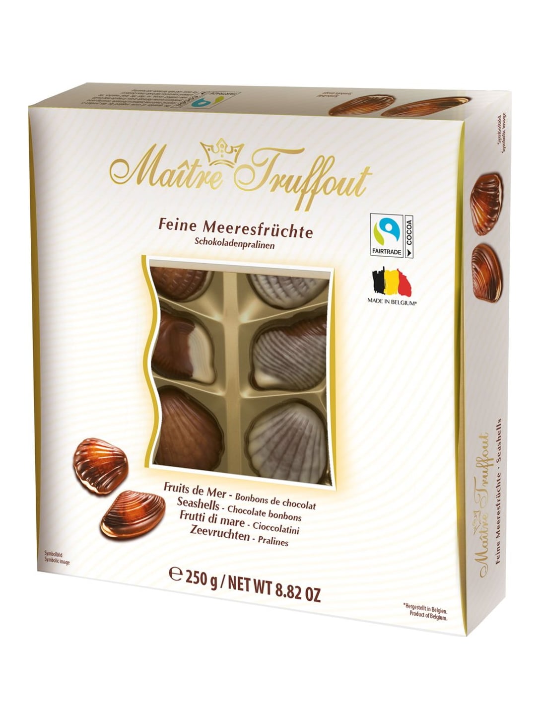 Maître Truffout Pralinen Meeresfrüchte 250g – belgische Schokoladenpralinen mit Haselnusscreme