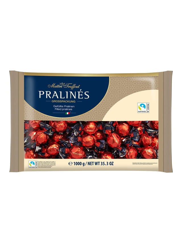 Maître Truffout Pralinen Rot/Gold 1000g – Milchschokolade mit Haselnusscremefüllung