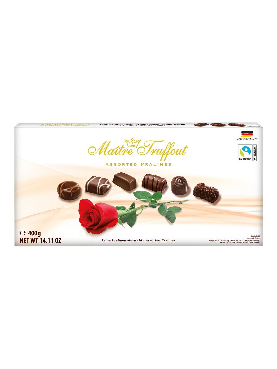 Maître Truffout Pralinenmischung Rose 400g – edle Pralinen im Rosendekor