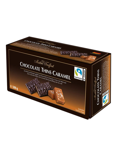 Maître Truffout Chocolate Thins Caramel 200g – Schokoladentäfelchen mit Karamell und Meersalz