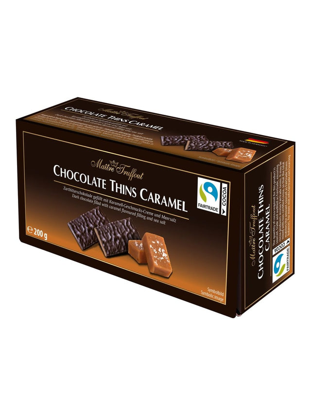 Maître Truffout Chocolate Thins Caramel 200g – Schokoladentäfelchen mit Karamell und Meersalz