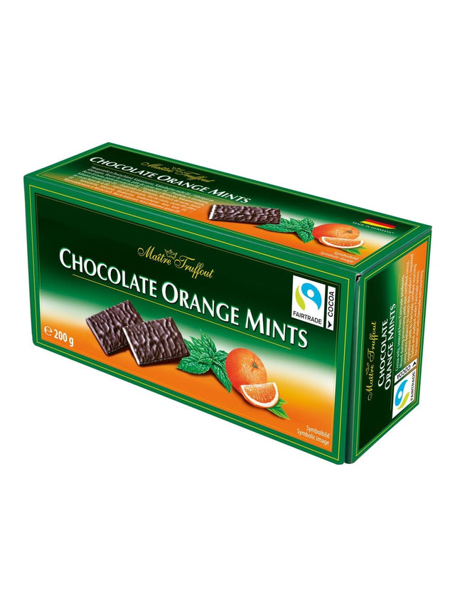Maître Truffout Chocolate Orange Mints 200g – Zartbitter Täfelchen Orange Minze