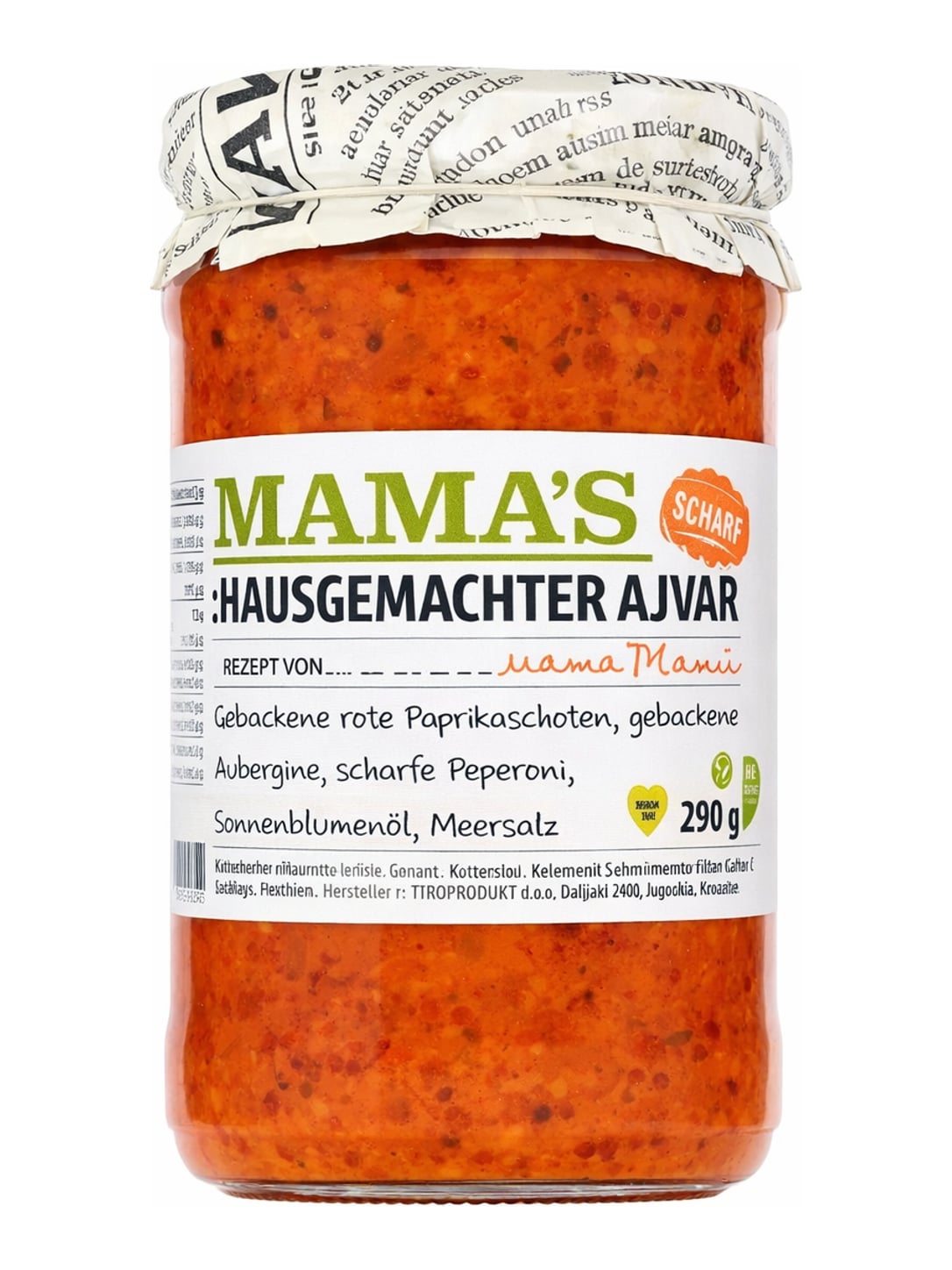 Mama's Hausgemachter Ajvar 290g – traditioneller Paprika-Aufstrich scharf, vegan