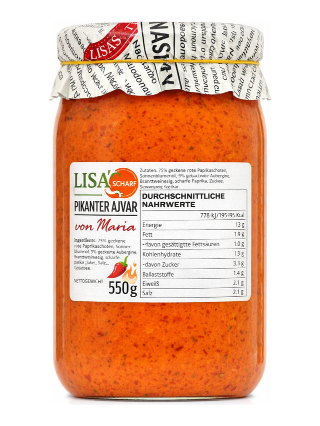 Mama's Pikanter Ajvar scharf 550g – Ajvar pikant Paprika-Aufstrich Relish