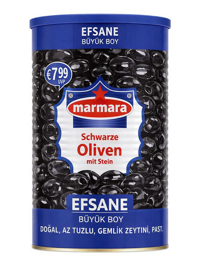 Marmara Efsane Büyük Boy Siyah Zeytin 1300g – Schwarze Oliven mit Stein eingelegt