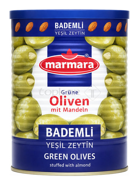 Marmara Grüne Oliven mit Mandeln 800g – Bademli Yeşil Zeytin gefüllte grüne Oliven
