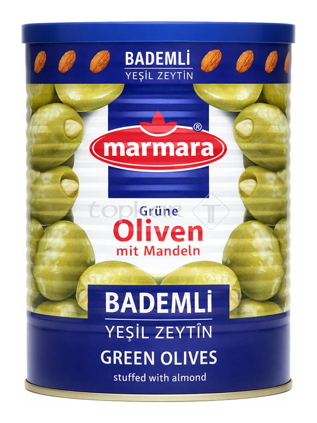 Marmara Grüne Oliven mit Mandeln 800g – Bademli Yeşil Zeytin gefüllte grüne Oliven