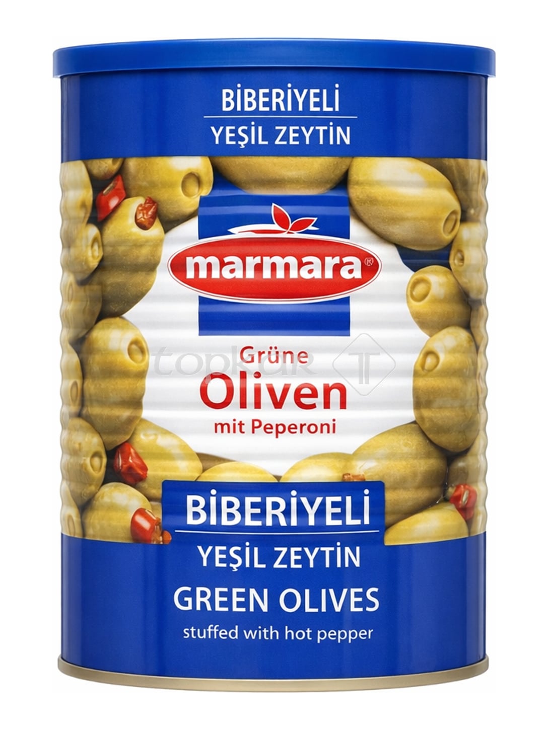 Marmara Grüne Oliven mit Peperoni 800g – Biberiyeli Yeşil Zeytin gefüllte grüne Oliven
