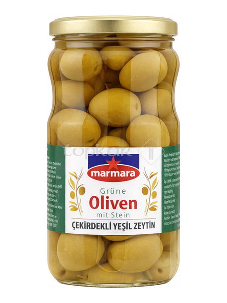 Marmara Grüne Oliven mit Stein 700 g – Çekirdekli Yeşil Zeytin eingelegte Oliven