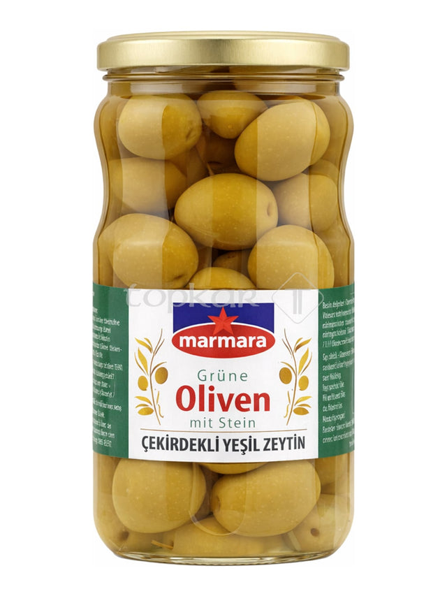 Marmara Grüne Oliven mit Stein 700 g – Çekirdekli Yeşil Zeytin eingelegte Oliven
